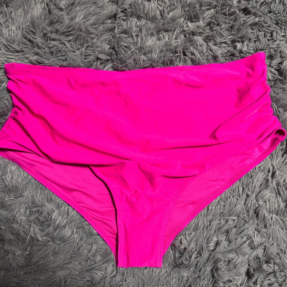 Yonique Hot Pink High Waisted Ruched Bikini Bottoms Plus Size 20W women's‎
